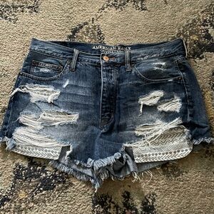 American Eagle Women's Dark Blue Distressed Denim Shorts